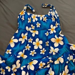 Hawaiian Blue Plumeria Dress, Mediumish Dress, Blue Sundress